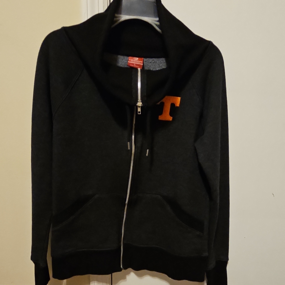 Black Zip-Up Hoodie with Orange Letter
